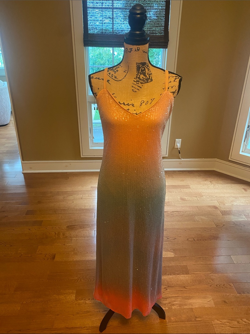 Steve Madden Sparkle Ombre Maxi Dress in Peach, Light Blue, Coral. Sz 4 NWT - Picture 7 of 7